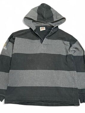 Vintage Barbarian Striped Cotton Quarter Button Hoodie